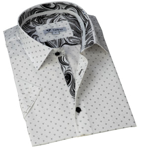 Celino White Black Men's Slim Fit Short Sleeve Dress Shirt Made in Europe
