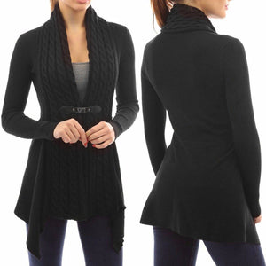 Celino Women's Black Long Sleeve V Neck Full Collar Sweater