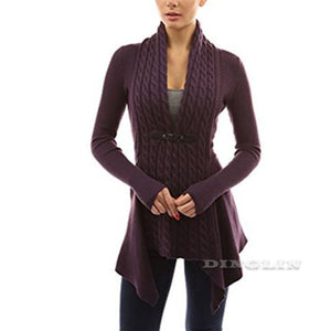 Celino Women's Purple Long Sleeve V Neck Full Collar Sweater