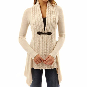 Celino Women's Tan Long Sleeve V Neck Full Collar Sweater