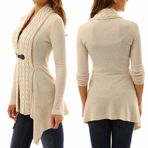 Celino Women's Tan Long Sleeve V Neck Full Collar Sweater