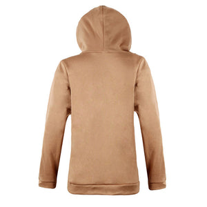 Women's Fashion Long Sleeve Round Collar Hoodie Khaki T-Shirt Tops Sweater