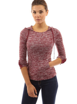 Women's Fashion Long Sleeve Round Hoodie Pink T-Shirt Tops Sweater