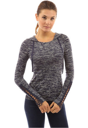 Women's Fashion Long Sleeve Round Hoodie Grey T-Shirt Tops Sweater