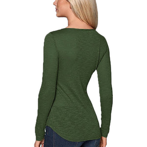 Women's Fashion Long Sleeve Round Neck Green T-Shirt Tops Sweater