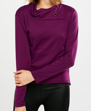 Women's Fashion Long Sleeve Round Collar Burgundy T-Shirt Tops Sweater