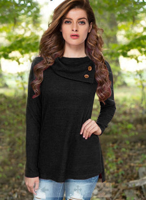 Women's Fashion Long Sleeve Round Collar Black T-Shirt Tops Sweater