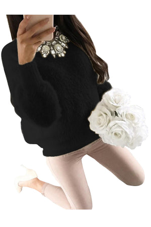 Women's Fashion Long Sleeve Black T-Shirt Tops Sweater