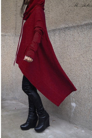 Celino Women's Red Long Sleeve O Neck Full Collar Sweater