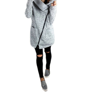 Celino Women's Gray Long Sleeve Round Collar Hoodie T-Shirt Sweater