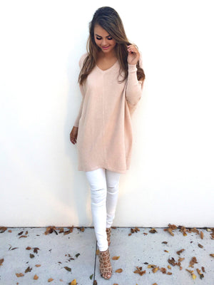 Celino Women's Peach Sexy Long Sleeve V Neck Autumn Knitted Tops Sweater