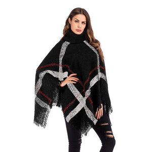 Celino Women's Fashionable Black Bat Sleeve Pullover Cape High-Neck Knit Sweater - Celino Corp.