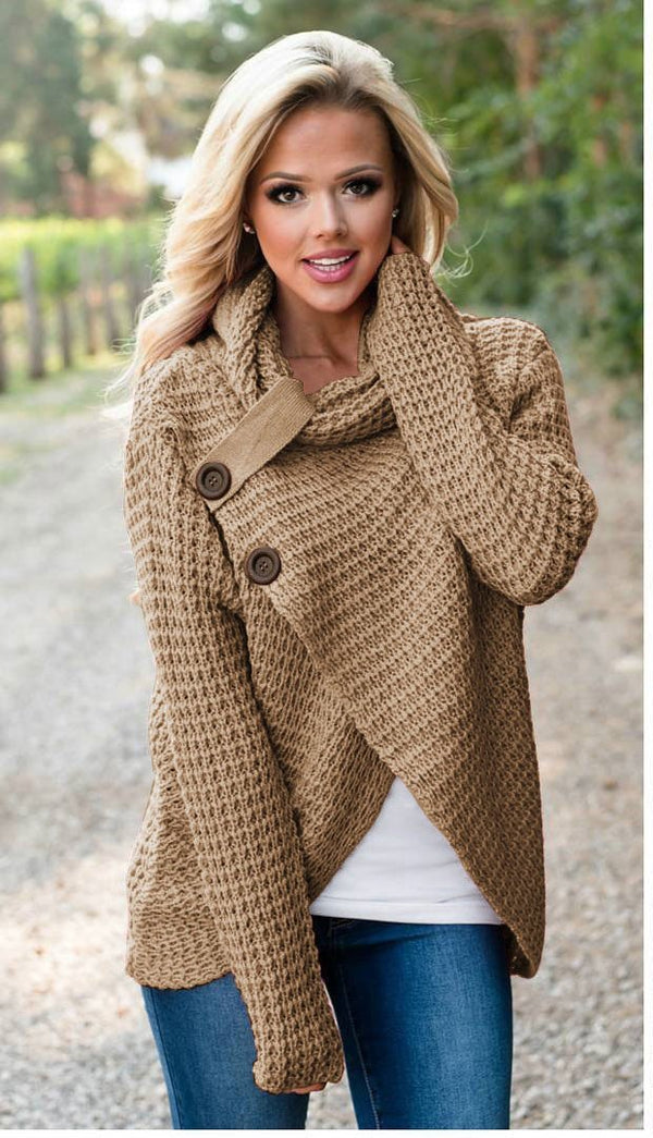 Celino Women s Asymmetric Tan Chunky Turtle Cowl Neck Coat Wrap Sweate ShopCelino