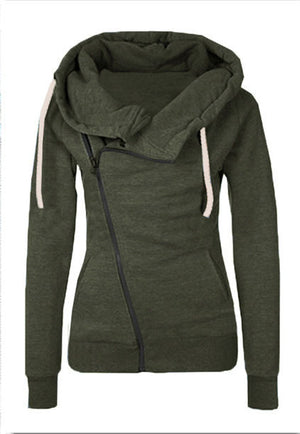 Celino Women's Green Hoodie Side Zipper Sweat-Shirt Turn-Down Collar Coat Sweater