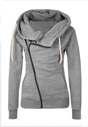 Celino Women's Grey Hoodie Side Zipper Sweat-Shirt Turn-Down Collar Coat Sweater