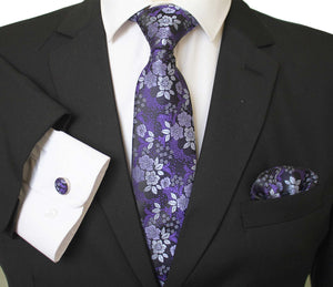 Celino Multi Color Floral Silk Necktie with Cufflinks & Pocket Square for Men