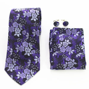Celino Multi Color Floral Silk Necktie with Cufflinks & Pocket Square for Men