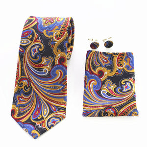 Celino Multi Color Paisley Silk Necktie with Cufflinks & Pocket Square for Men