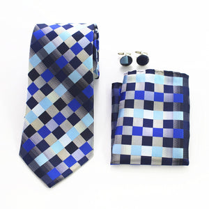 Celino Multi Color Squares Silk Necktie with Cufflinks & Pocket Square for Men