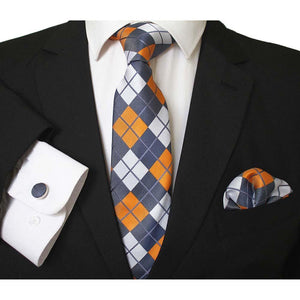 Textured Multi Color Designer Silk Floral Necktie with Matching Cufflinks & Pocket Square Set for Men