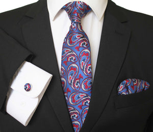 Paisley Multi Color Designer Silk Floral Necktie with Matching Cufflinks & Pocket Square Set for Men