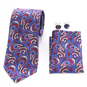 Paisley Multi Color Designer Silk Floral Necktie with Matching Cufflinks & Pocket Square Set for Men