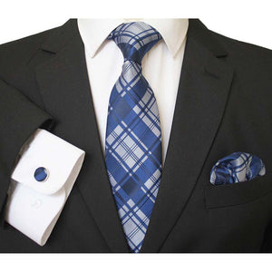 Silk Necktie Set with Cufflinks and Handkerchief Pocket Square Made in Europe