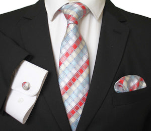 Multi Color Designer Silk Floral Necktie with Matching Cufflinks & Pocket Square Set for Men