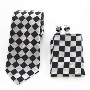 Celino Classic Silk Tie Set Woven Necktie with Cufflinks & Handkerchief European