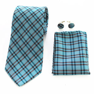 Classic European Silk Tie Woven Necktie Set with Cufflinks & Handkerchief