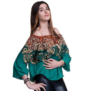 Multi-Color Long Sleeve Off the Shoulder Blouse for Women - Going Out Turquoise Tops for Ladies