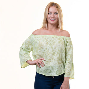 Green Long Sleeve Off the Shoulder Blouse for Women - Going Out Pattern Tops for Ladies