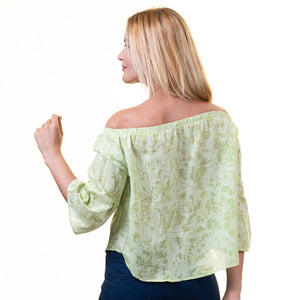 Green Long Sleeve Off the Shoulder Blouse for Women - Going Out Pattern Tops for Ladies