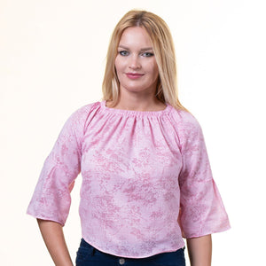 Pink Long Sleeve Off the Shoulder Blouse for Women - Going Out Textured Tops for Ladies
