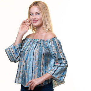 Multicolor Long Sleeve Off the Shoulder Blouse for Women - Going Out Lining Style Tops for Ladies