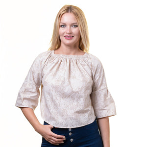 Grey Long Sleeve Off the Shoulder Blouse for Women - Going Out Textured Tops for Ladies