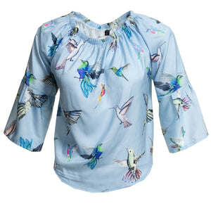Light Blue Long Sleeve Off the Shoulder Blouse for Women - Going Out Tops for Ladies