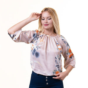 Tan Multi-Color Long Sleeve Off the Shoulder Blouse for Women - Going Out Polka Dots Tops for Ladies