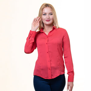 Red Women's Button-Down Shirt Long Sleeve Regular Fit Point Collar European Made