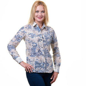 Printed Multi-Colored Button Up Shirts for Women - Floral Long Sleeve Cotton Shirts for Formal &