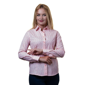 Pink With White Lines Button Up Shirts for Women - Floral Long Sleeve Cotton Shirts for Formal &