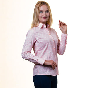 Pink With White Lines Button Up Shirts for Women - Floral Long Sleeve Cotton Shirts for Formal &