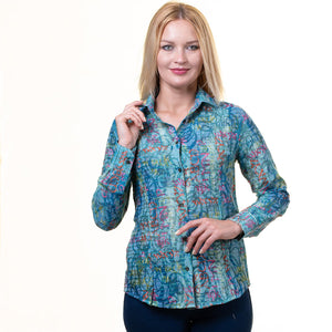 Printed Multicolor Button Up Shirts for Women - Floral Long Sleeve Cotton Shirts for Formal & Casual