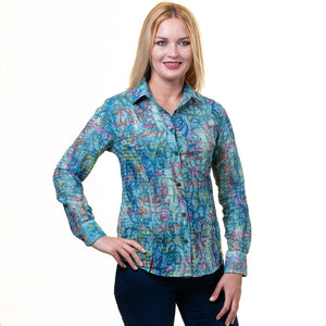 Printed Multicolor Button Up Shirts for Women - Floral Long Sleeve Cotton Shirts for Formal & Casual
