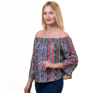 Celino European Made Printed Tops Long Sleeve Off Shoulder Blouse for Women