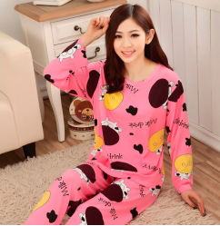 Pink -Cute Cow Print Pajamas Suit
