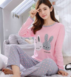 Pink-Cute Long eared rabbit Print Sleepsuit