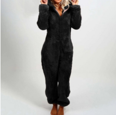 Black-Plus Size Winter Hooded Sleepwear for women
